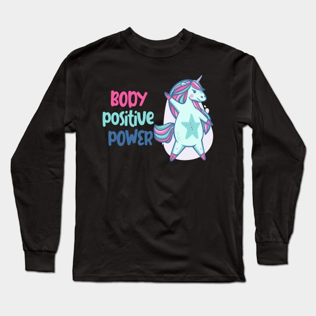 Body positive power -beautiful ight blue unicorn Long Sleeve T-Shirt by Frispa